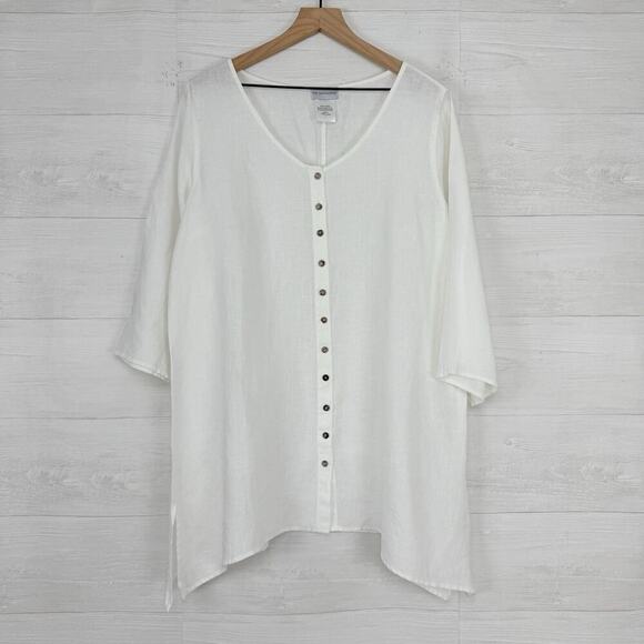 Soft Surroundings 100% Linen Tunic Top Blouse L White Preppy Lagenlook Beach - Picture 11 of 11
